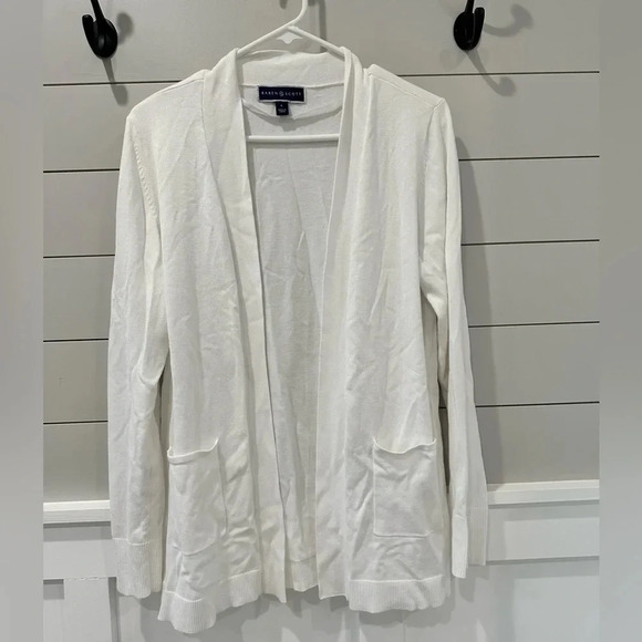 Karen Scott Off White Long Sleeve Soft Open Front Cardigan Sweater Large - Picture 8 of 8